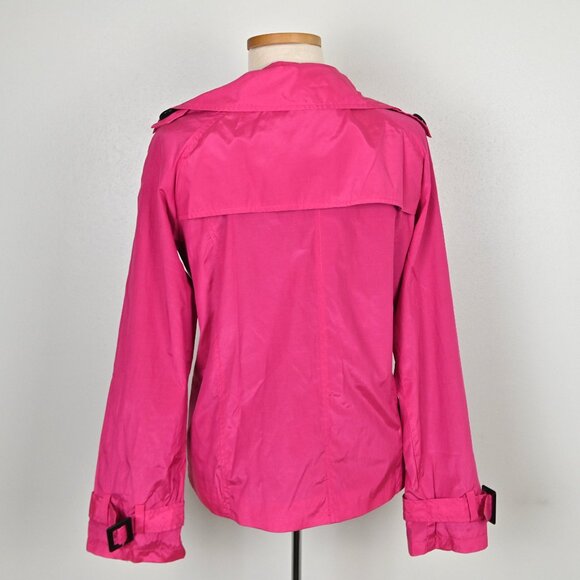 Chico's 70s Retro Preppy Lightweight Windproof Magenta Short Trench Coat Size 1 - Picture 3 of 16